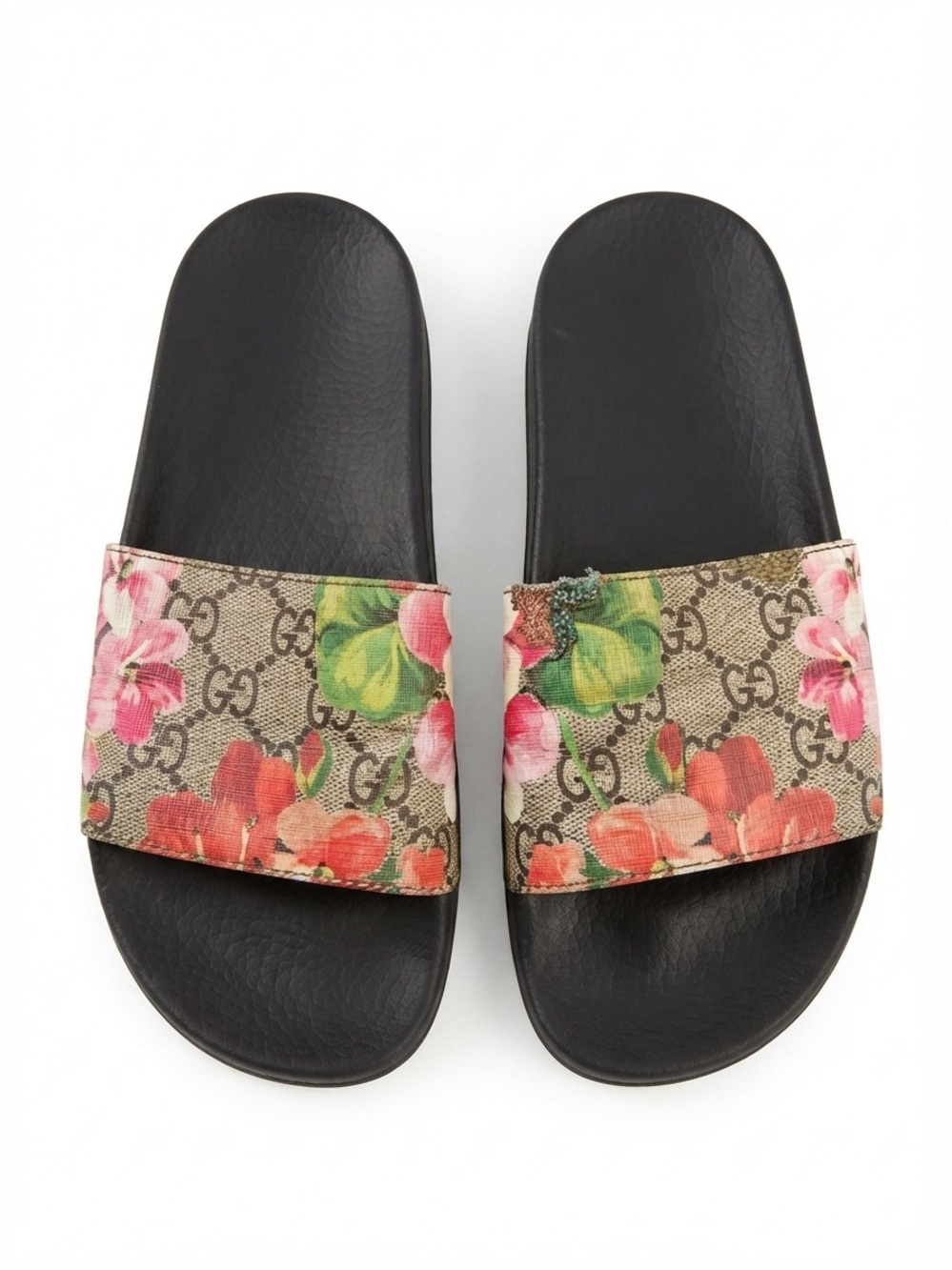 Gucci GG Supreme Blooms Floral Print Monogram Slide Sandals Black Size 40